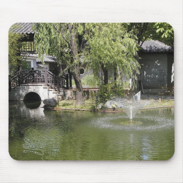 A magical fountain in a Chinese garden Mouse Pad (Front)