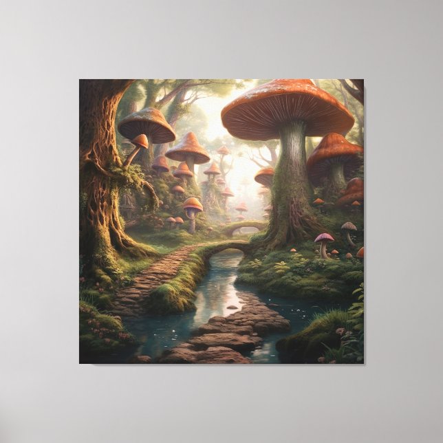 A Magical Mushroom Wonderland Forest Canvas Print (Front)
