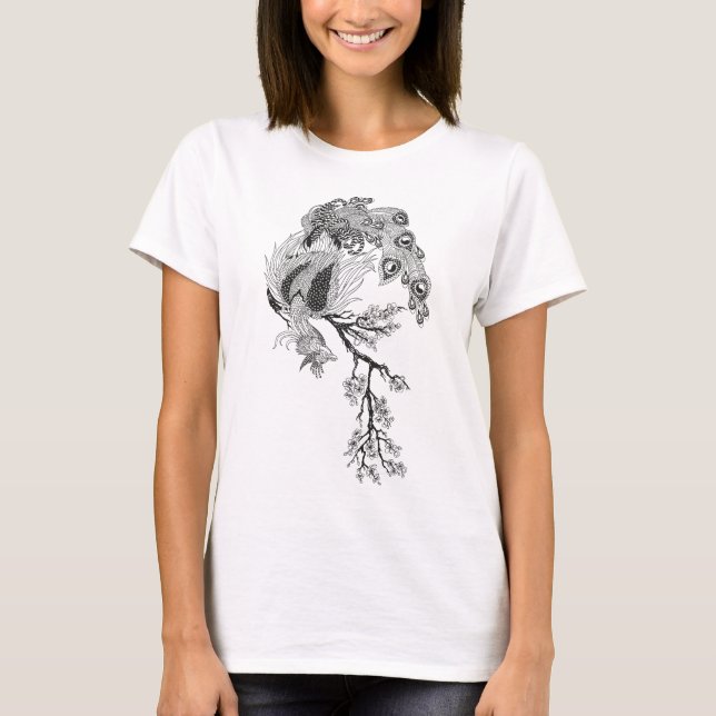a magical phoenix sitting on a blossom sakura  T-S T-Shirt (Front)