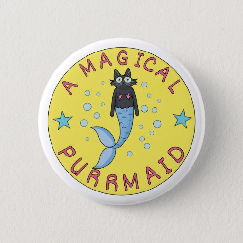 A Magical Purrmaid Kitty Cute Cat Mermaid Button