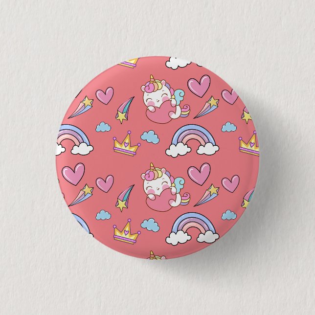 A Magical Rainbow Unicorn Pattern  Birthday Party Button (Front)