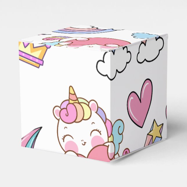 A Magical Rainbow Unicorn Pattern  Birthday Party Favor Boxes (Front Side)