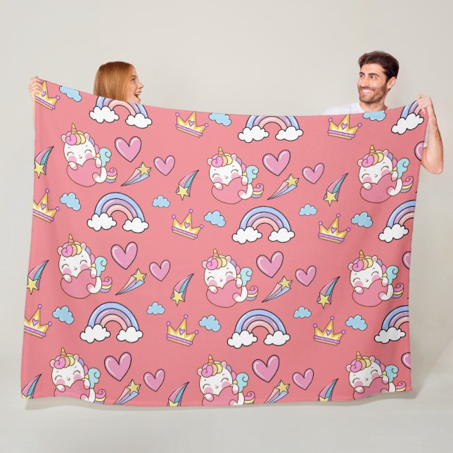 A Magical Rainbow Unicorn Pattern  Birthday Party Fleece Blanket (In Situ)