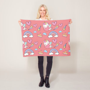 A Magical Rainbow Unicorn Pattern Birthday Party Fleece Blanket