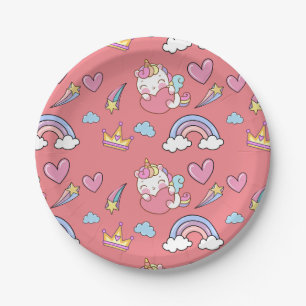A Magical Rainbow Unicorn Pattern Birthday Party Paper Plates