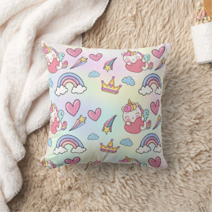 A Magical Rainbow Unicorn Pattern Birthday Party Throw Pillow