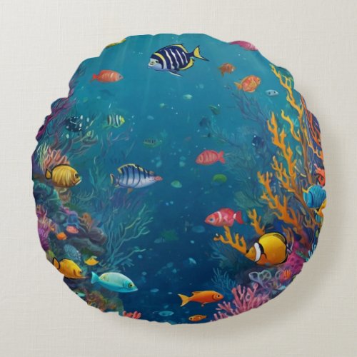 A Magical Underwater Wonderland Round Pillow