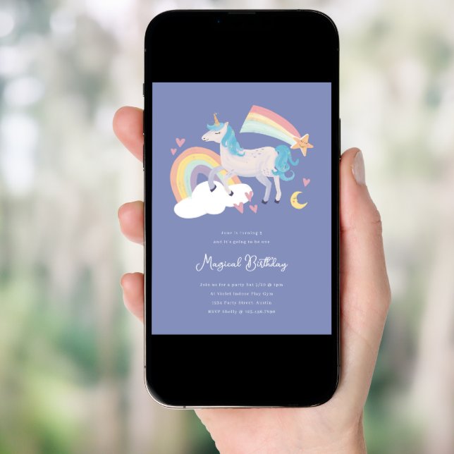 A Magical Unicorn and Rainbow Birthday Party Invitation (Front Digital)