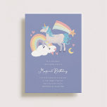 A Magical Unicorn and Rainbow Birthday Party Invitation<br><div class="desc">Adorable birthday illustration of a unicorn,  rainbow,  shooting star,  moon and hearts with the phrase "It's going to be a magical birthday". The design features a girly pastel pink,  yellow,  purple and blue color palette.</div>