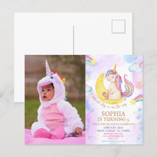 A Magical Unicorn and Rainbow Birthday Party Postcard