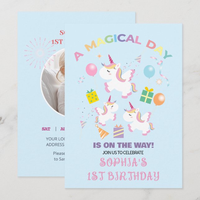 A Magical Unicorn Birthday Invitation (Front/Back)