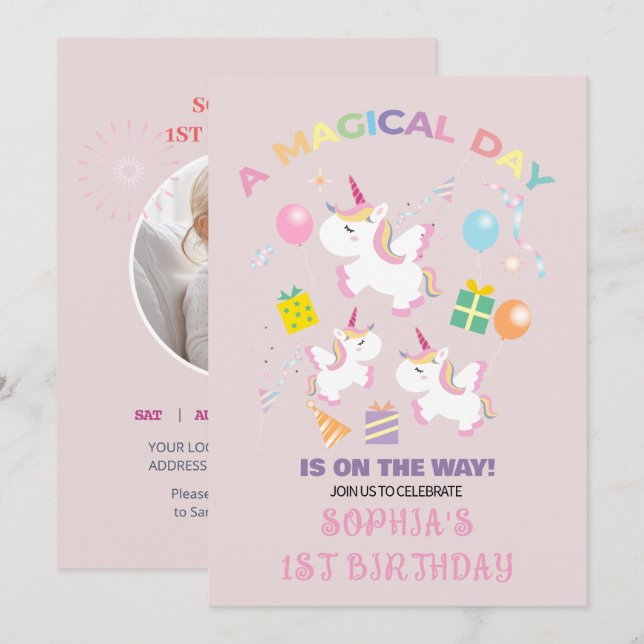 A Magical Unicorn Birthday Invitation (Front/Back)