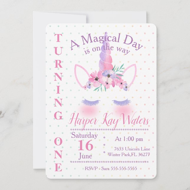 A Magical Unicorn Birthday Invitation (Front)