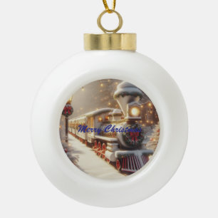 A Magical Winter Wonderland Christmas Train Ceramic Ball Christmas Ornament