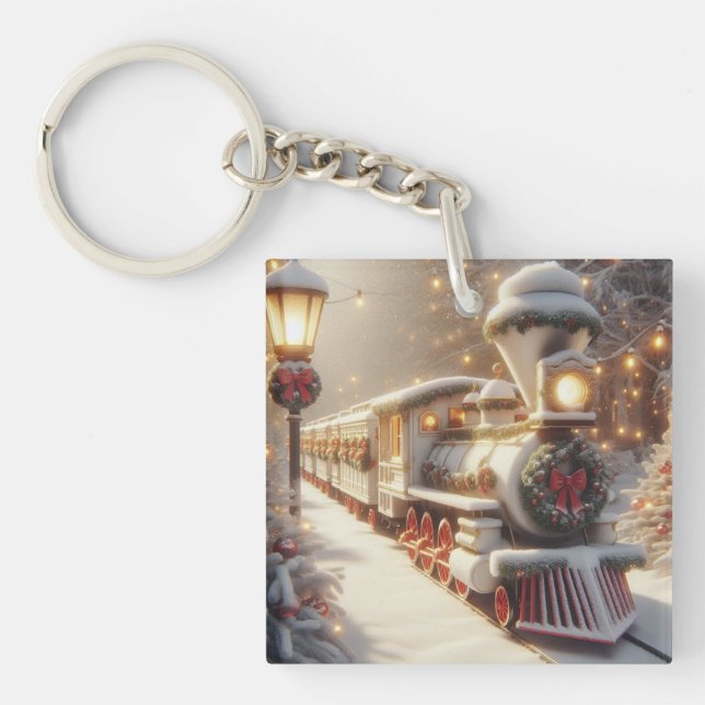 A Magical Winter Wonderland Christmas Train Keychain (Front)