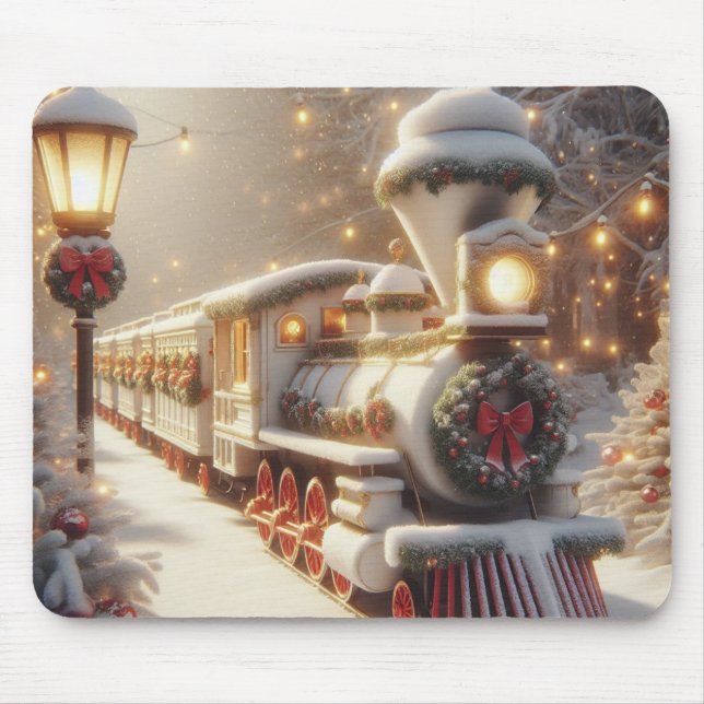 A Magical Winter Wonderland Christmas Train Mouse Pad (Front)