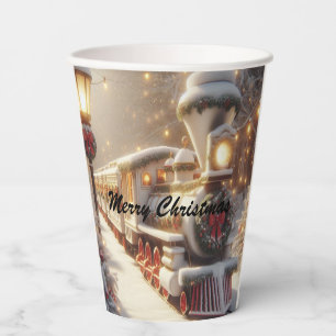 A Magical Winter Wonderland Christmas Train Paper Cups