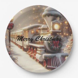A Magical Winter Wonderland Christmas Train Paper Plates