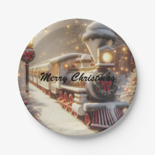 A Magical Winter Wonderland Christmas Train Paper Plates