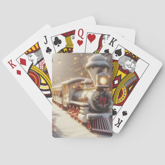 A Magical Winter Wonderland Christmas Train Poker Cards (Back)