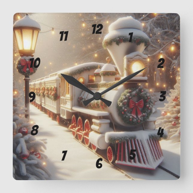A Magical Winter Wonderland Christmas Train Square Wall Clock (Front)