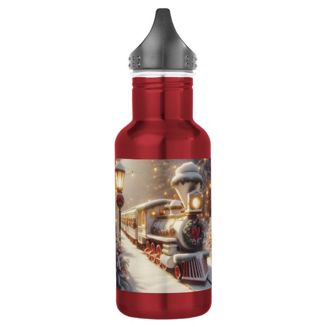 A Magical Winter Wonderland Christmas Train Stainless Steel Water Bottle (Left)