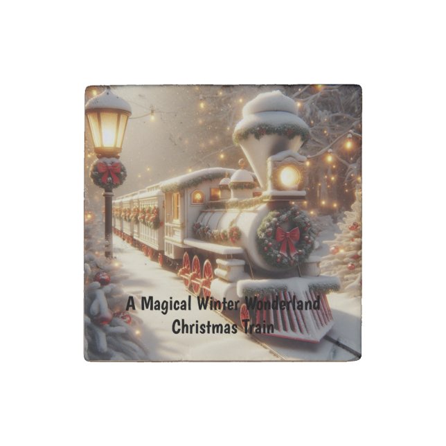 A Magical Winter Wonderland Christmas Train Stone Magnet (Front)