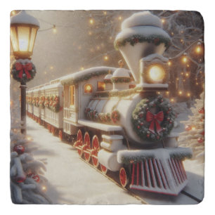 A Magical Winter Wonderland Christmas Train Trivet