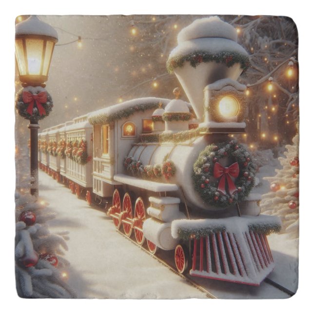 A Magical Winter Wonderland Christmas Train Trivet (Front)