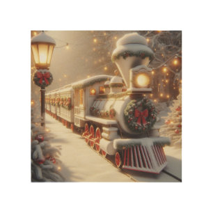 A Magical Winter Wonderland Christmas Train Wood Wall Art