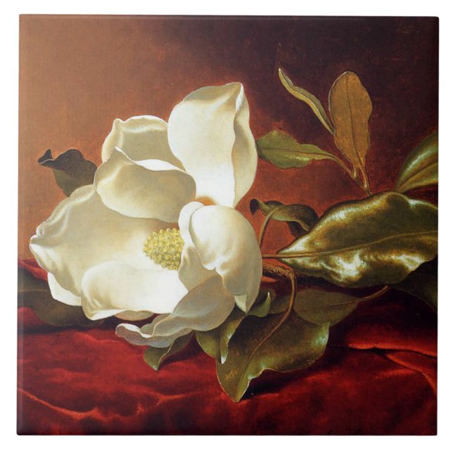 A Magnolia on Red Velvet, Ceramic Tile (Front)