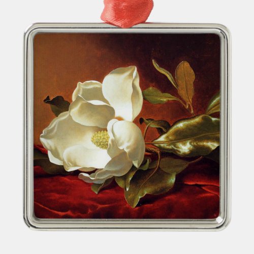 A Magnolia on Red Velvet Metal Ornament