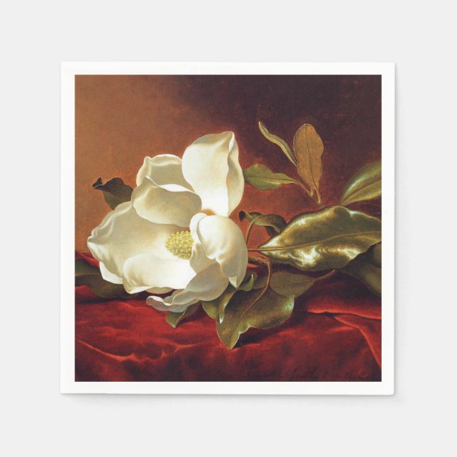 A Magnolia on Red Velvet Napkins (Front)