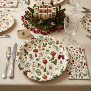 A Mahjong Christmas Paper Plates