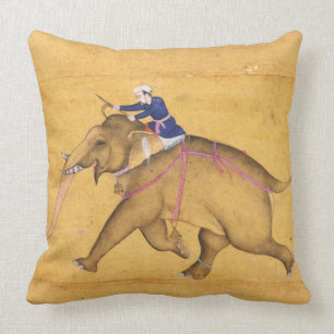 A Mahout riding an Elephant, from the Large Clive Throw Pillow