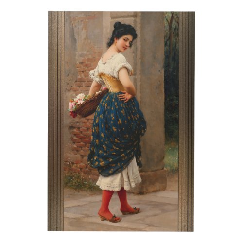 A Maiden With A Basket Of Roses by Eugen von Blaas Wood Wall Art