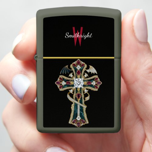 A Majestic Cross Adorned With Diamonds and Rubies Zippo Lighter