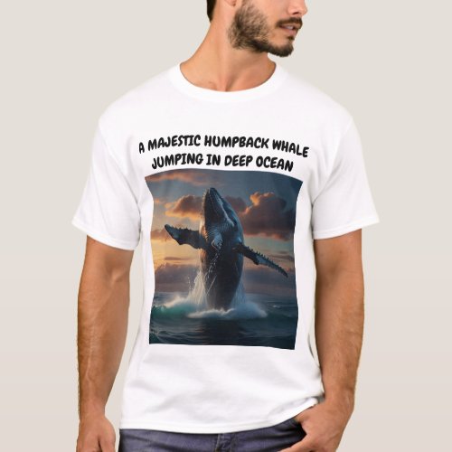 A MAJESTIC HUMPBACK WHALE JUMPING IN OCEAN T_Shirt