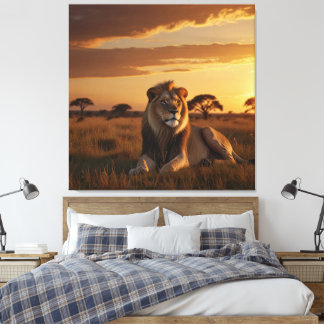 A majestic lion lounging on a grassy savanna canvas print