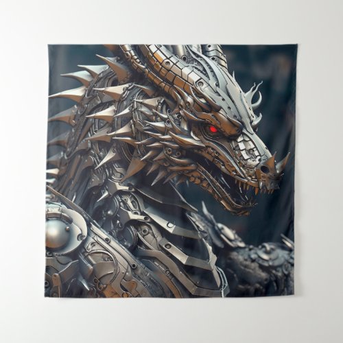 A Majestic Metal Dragon Tapestry