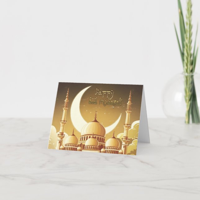 A Majestic Mosque Under the Crescent Moon Holiday Card (Front)