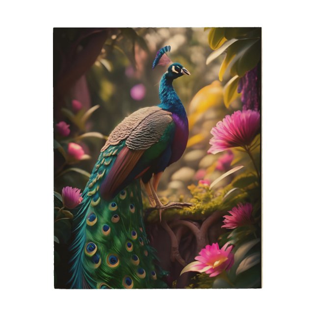 A majestic peacock wood wall art (Front)