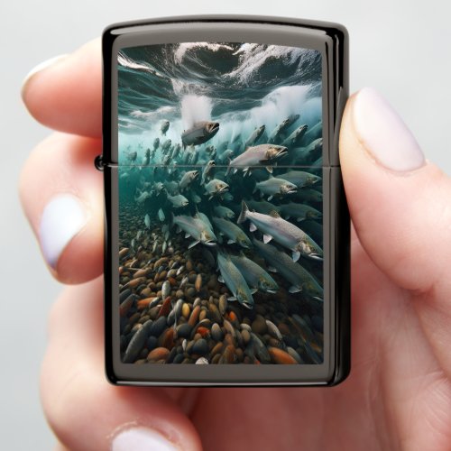 A Majestic School of Ocean Salmon Zippo Lighter