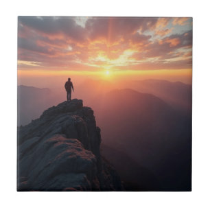 A majestic sunrise seen from the mountain peak ceramic tile