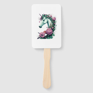 A Majestic Unicorn with Blooming Beauty Hand Fan