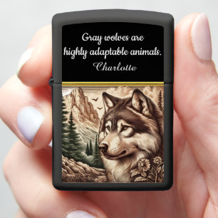 A majestic wolf gazes over a tranquil landscape zippo lighter