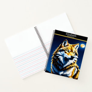 A majestic wolf howls at the glowing moonlight notebook