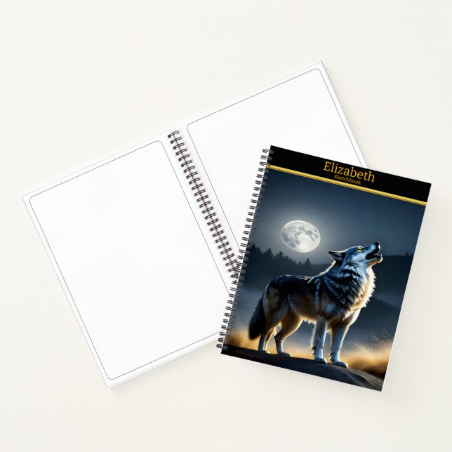 A majestic wolf howls at the luminous moonlight notebook (Inside)