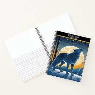 A majestic wolf howls under the glowing moonlight notebook