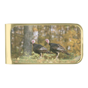 A male Female Turkey Pair Photograph in Fall Gold Finish Money Clip